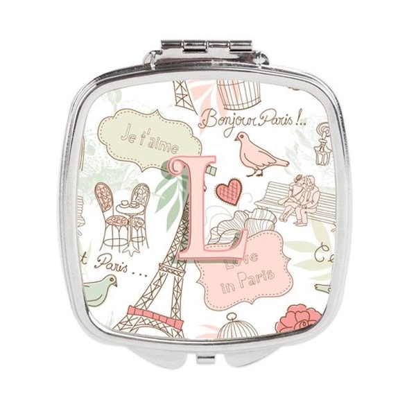 Carolines Treasures Carolines Treasures CJ2002-LSCM Letter L Love in Paris Pink Compact Mirror CJ2002-LSCM - main